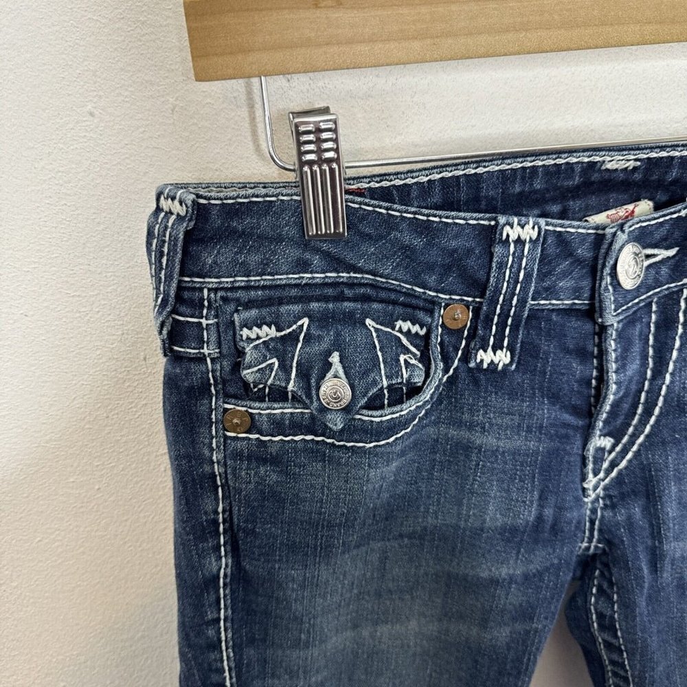 True Religion Julie Big T Woman 27X34 Skinny Stretch Blue Jeans Flap Pocket EUC - Picture 3 of 8
